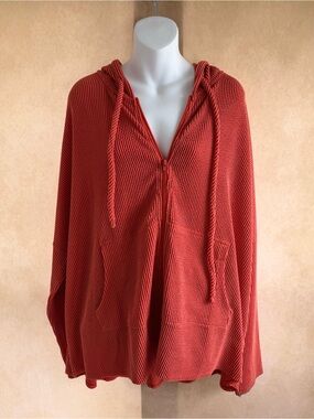Textured Hooded Swim Coverup in Terracotta